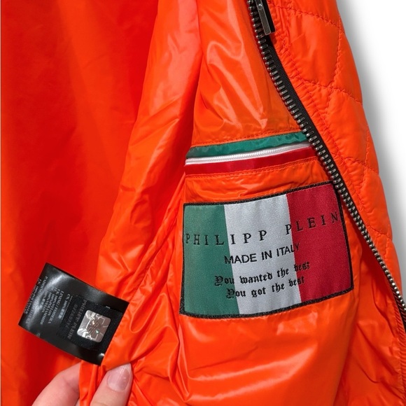 Philipp Plein Orange Quilted Gilet Puffer Vest with Black Details Size Large - Picture 9 of 12